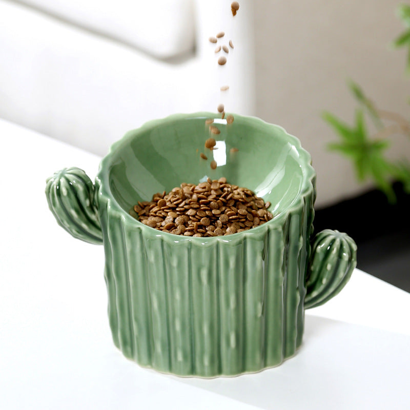 Ceramic Cactus Cat Food Bowl