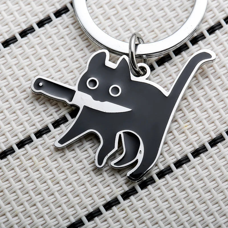 Kitty with a Knife Keychain
