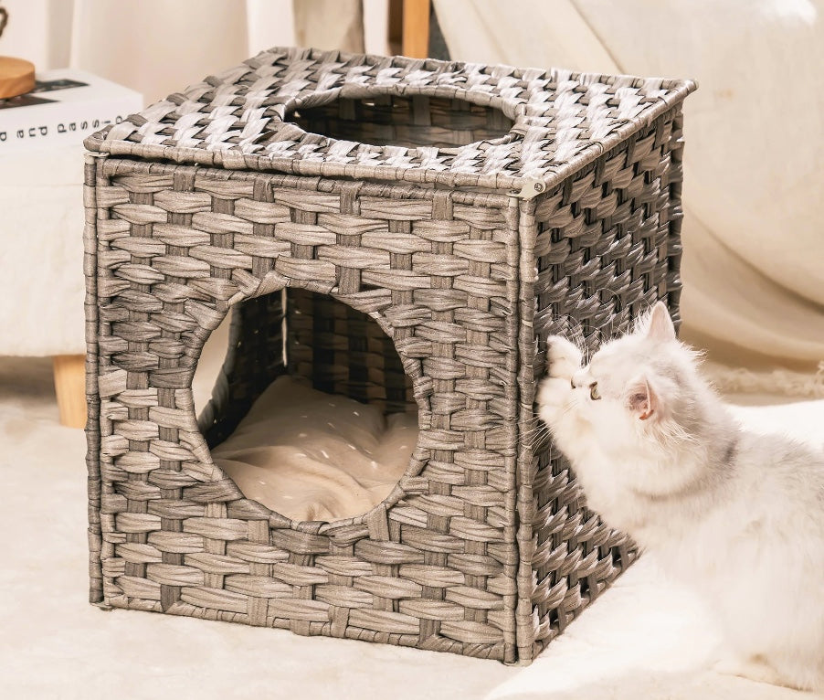 Cozy Handwoven Wicker Cat House