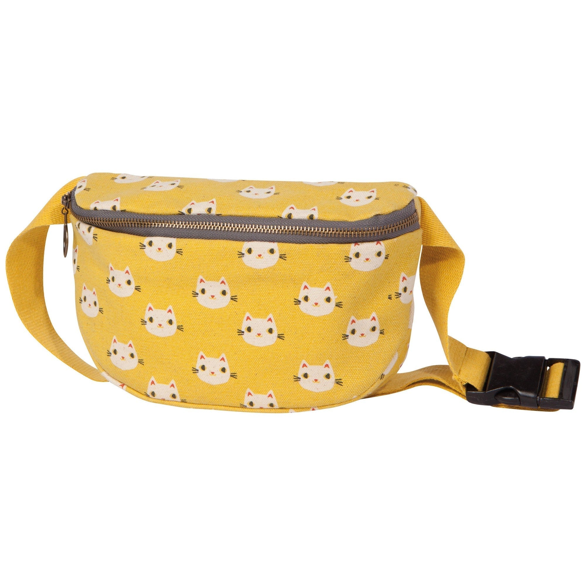 The Meow & Go Fanny Pack, featuring playful cat prints and an adjustable strap, displayed on a clean white background.