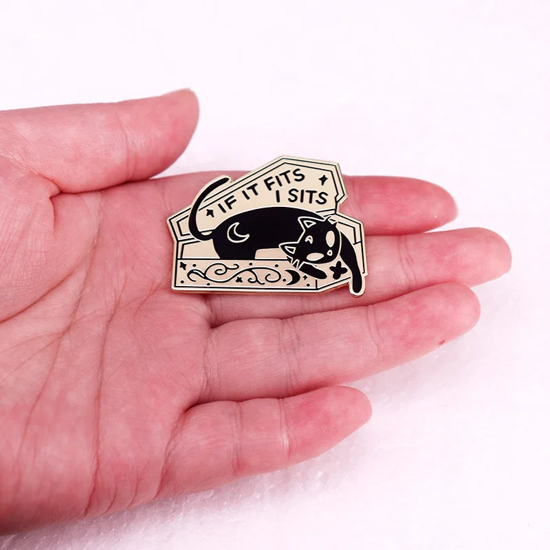 If It Fits I Sits Black Cat Pin