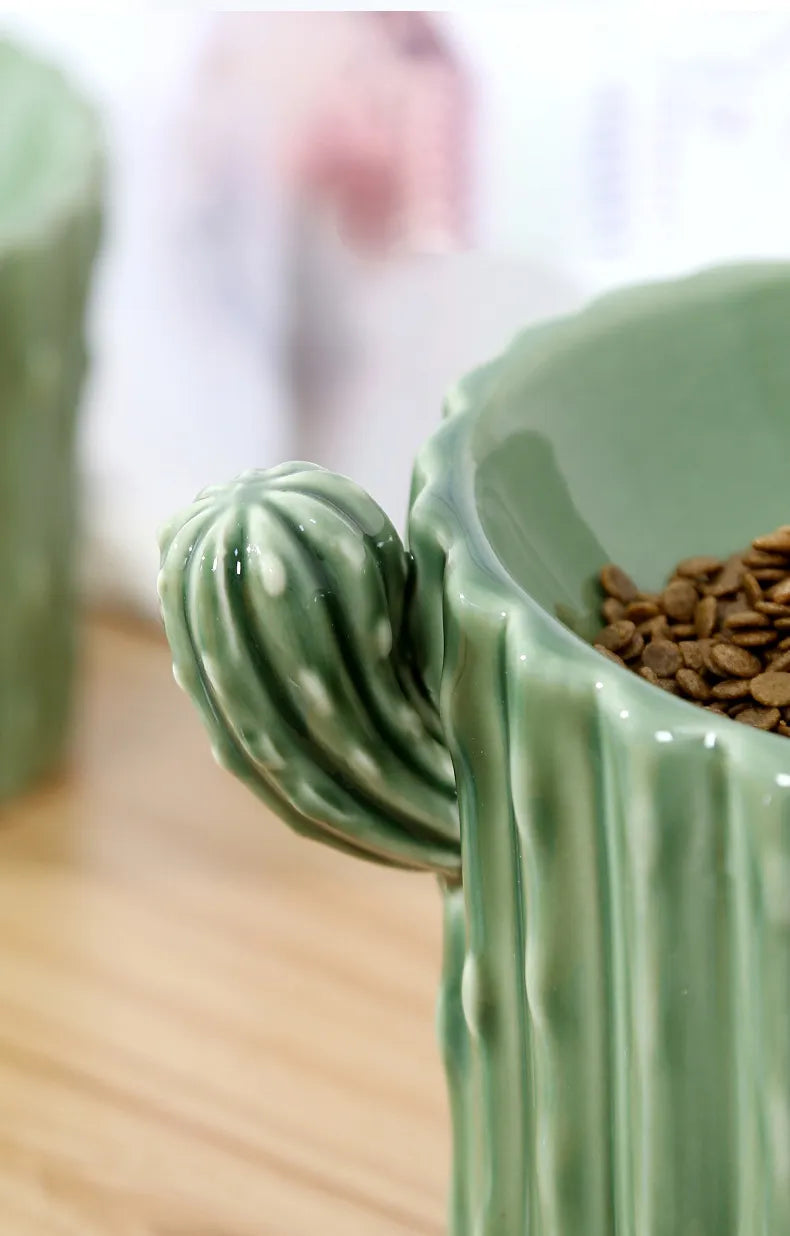 Ceramic Cactus Cat Food Bowl